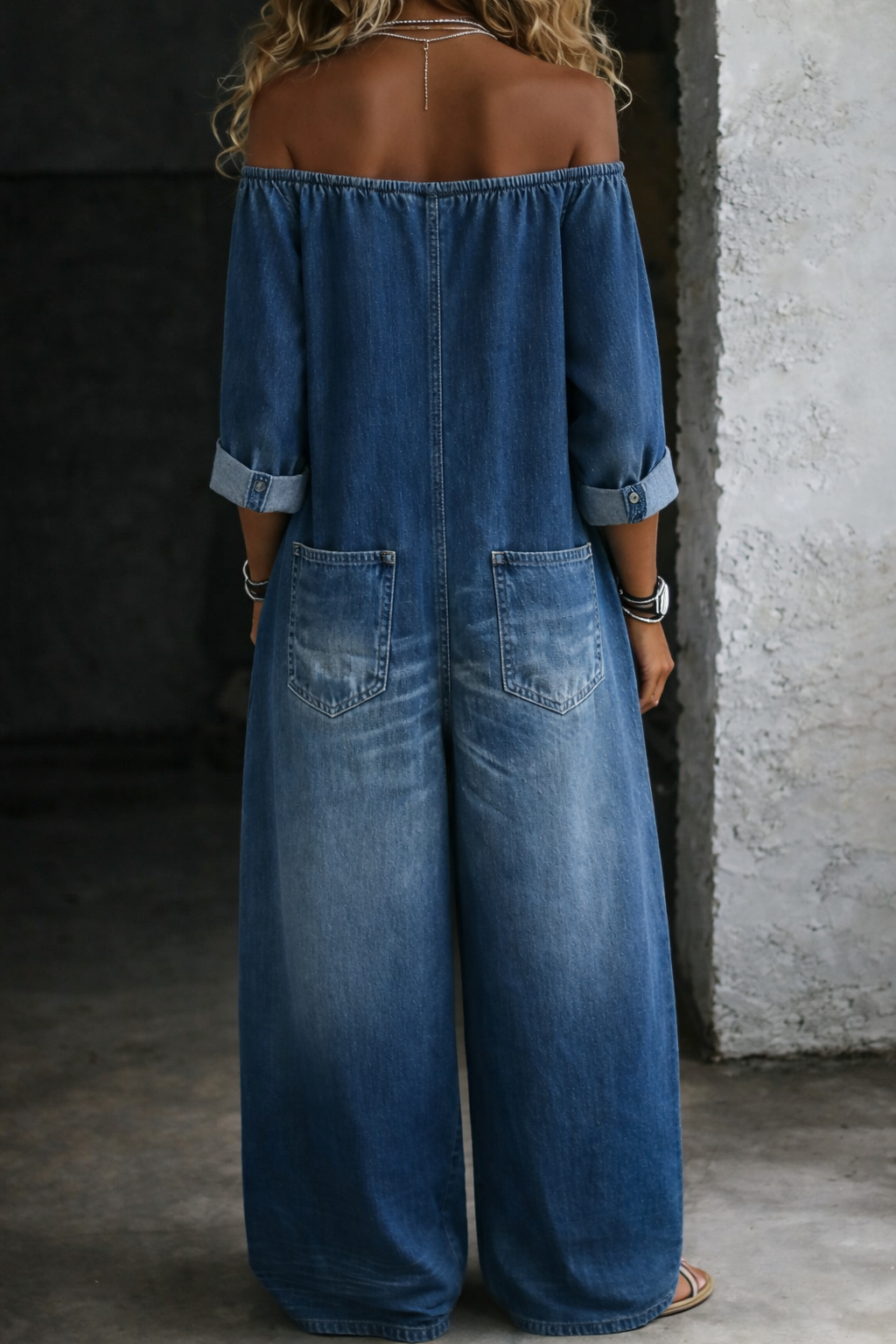Elena | Tuta in denim a spalle scoperte