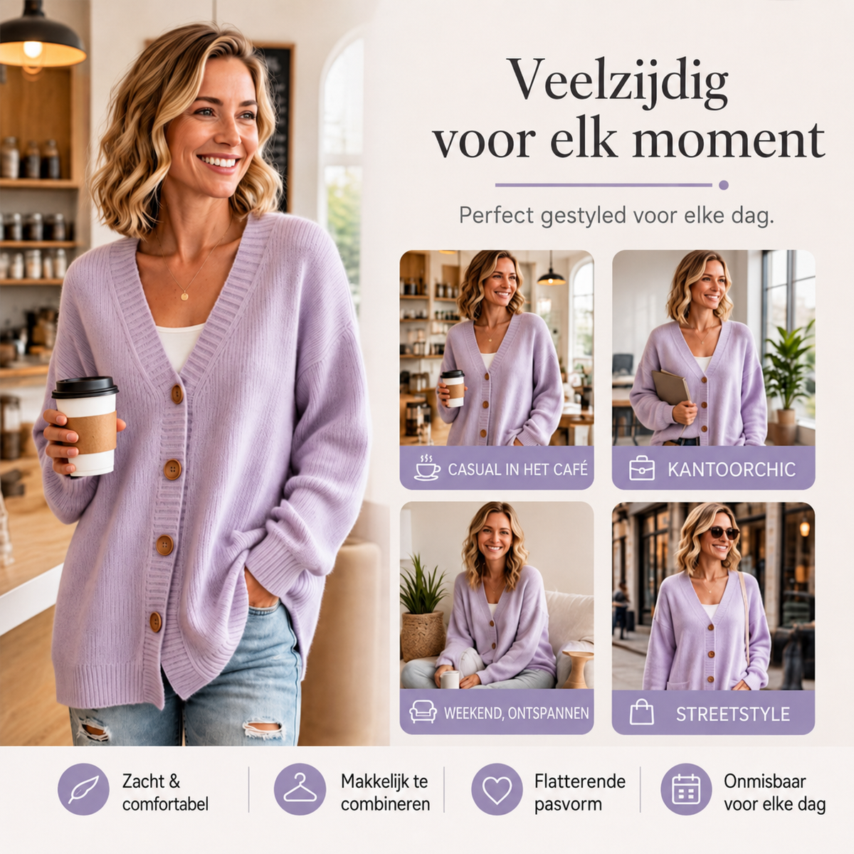 Elise – Oversized Gebreide Cardigan met V-Hals