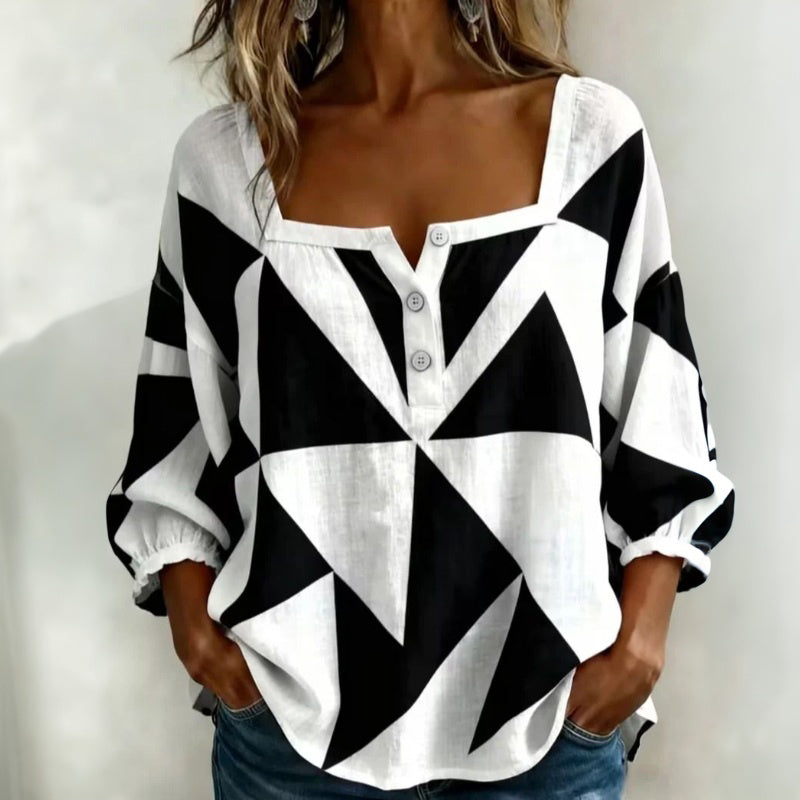 Sidonie – Blouse met zwart-witte geometrische print