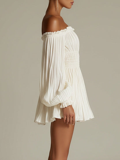 Candide | Witte mini-jurk met blote schouders en gerimpelde taille