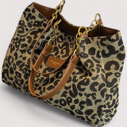 Lévrier | Canvas shopper met luipaardprint