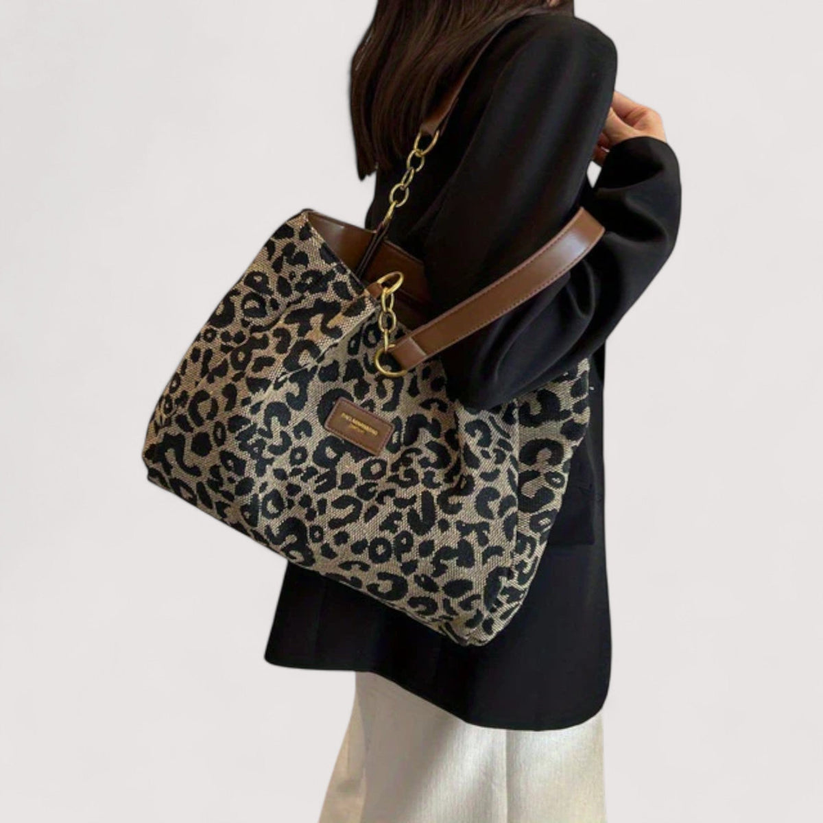 Lévrier | Canvas shopper met luipaardprint