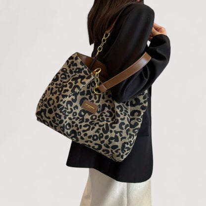 Lévrier | Canvas shopper met luipaardprint