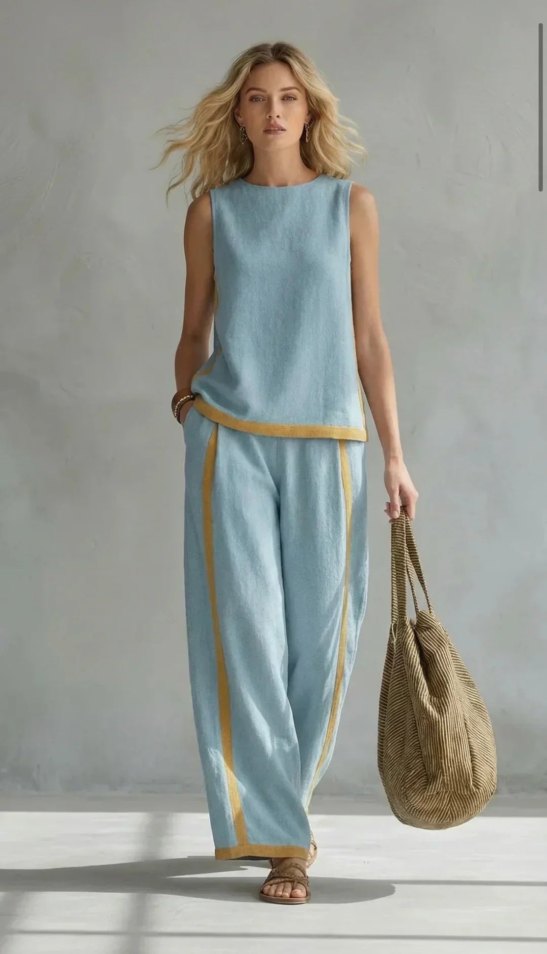Ursula | Chic-casual set met vest, broek en tweekleurige details