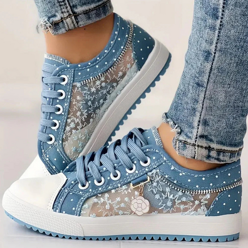 Sneakers donna eleganti azzurri con dettagli floreali laterali