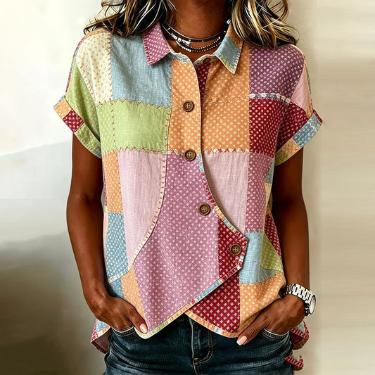 Cosima – Vintage blouse met opvallende kleurvlakken