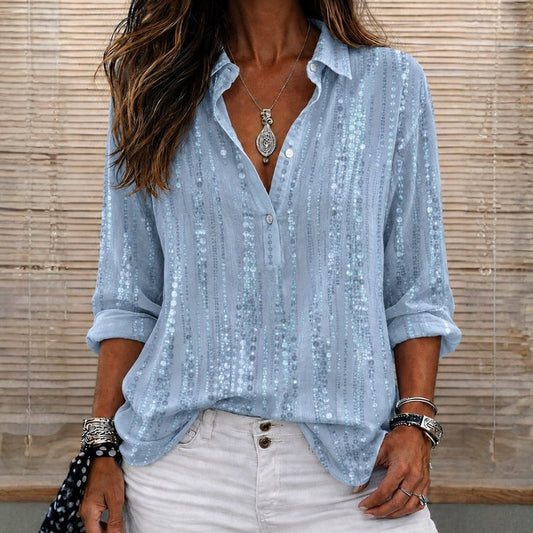 Nadine – Gestreepte blouse met V-hals en lange mouwen