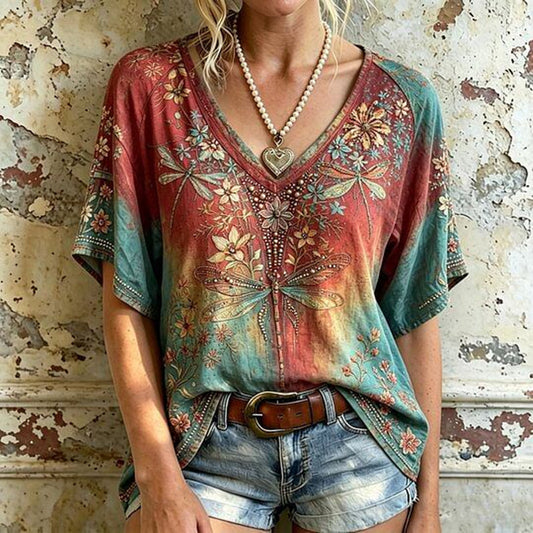 Delphine – Vintage blouse met artistieke bloemenprint