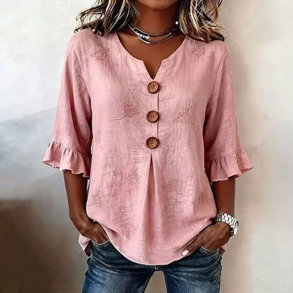 Rosanna – Vintage blouse met knoopsluiting en lange mouwen