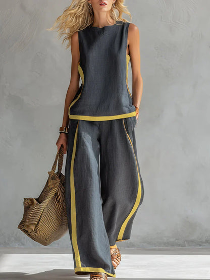Ursula | Chic-casual set met vest, broek en tweekleurige details