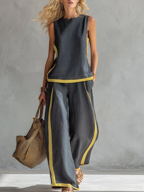 Ursula | Chic-casual set met vest, broek en tweekleurige details