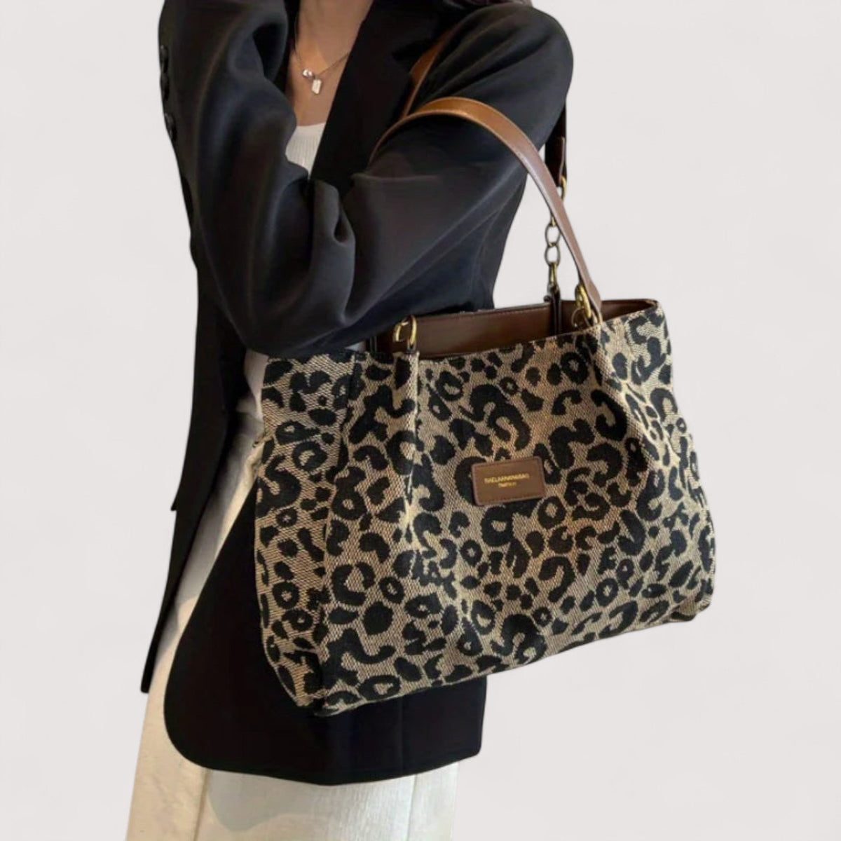 Lévrier | Canvas shopper met luipaardprint