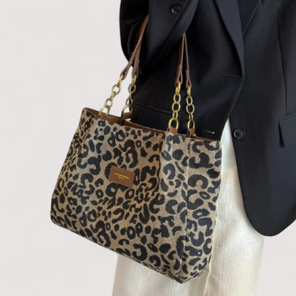 Lévrier | Canvas shopper met luipaardprint