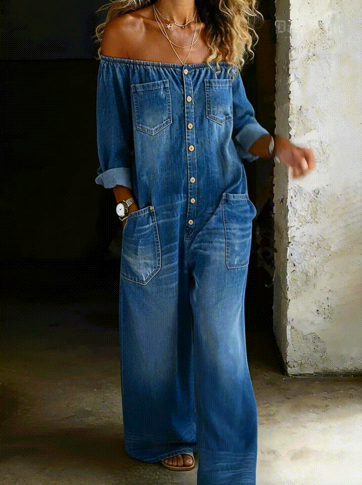 Elena | Tuta in denim a spalle scoperte
