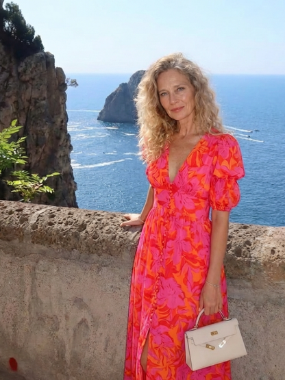 Willow | Abito midi floreale con scollo a V e maniche a sbuffo