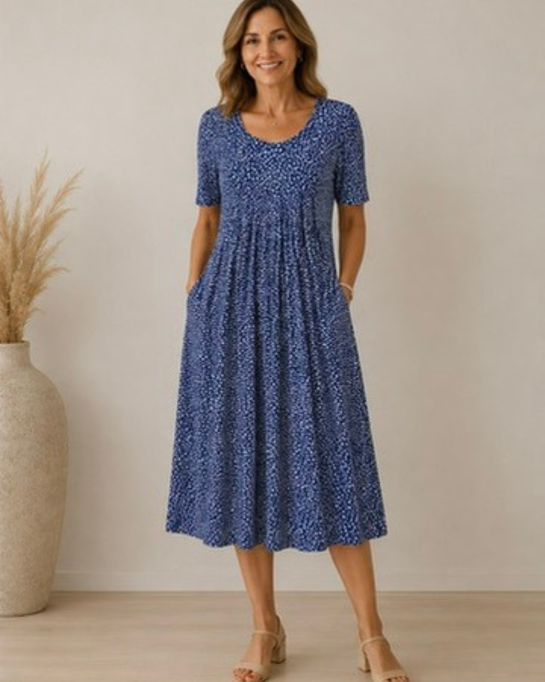 Violetta™ | Abito fluido floreale - Pois blu