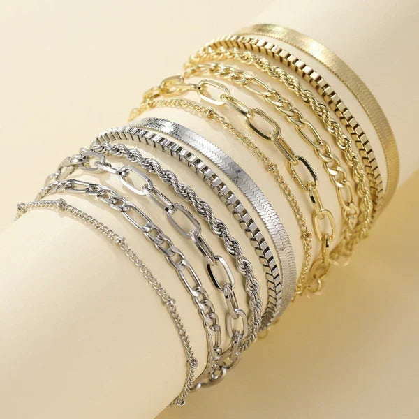 Set di 5 Bracciali dal Look Dorato