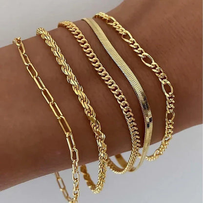 Set di 5 Bracciali dal Look Dorato
