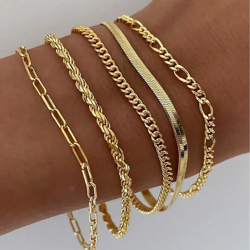Set di 5 Bracciali dal Look Dorato