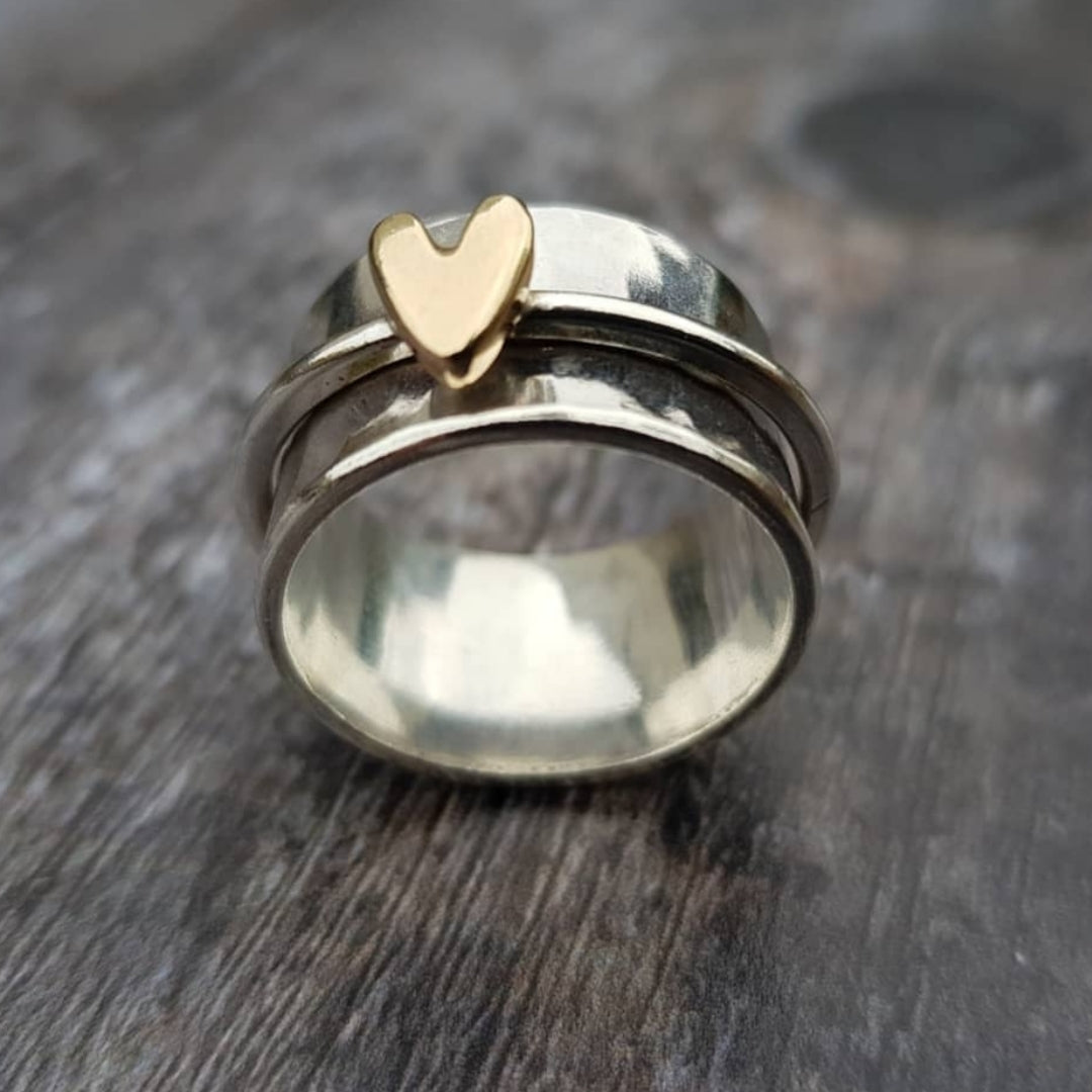 Anello Bicolore con Cuore Dorato