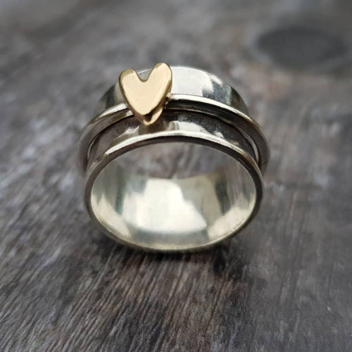 Anello Bicolore con Cuore Dorato
