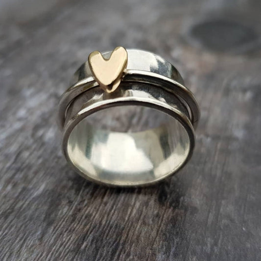 Anello Bicolore con Cuore Dorato