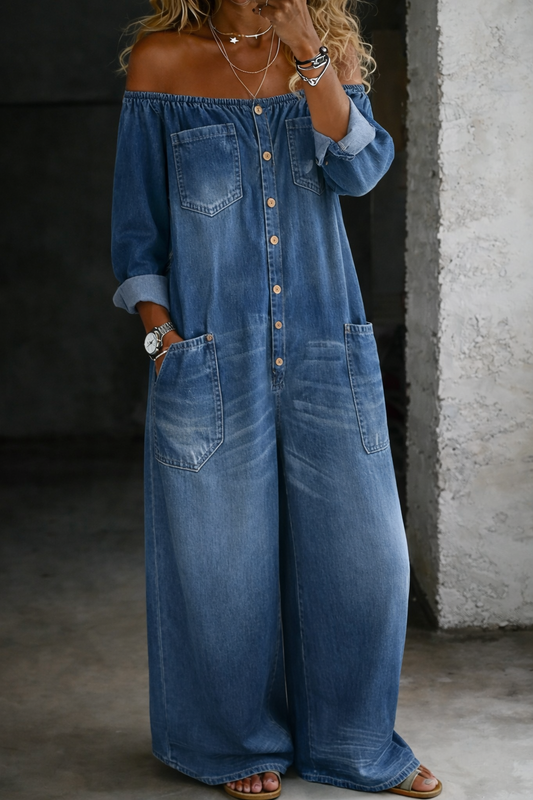 Elena | Tuta in denim a spalle scoperte