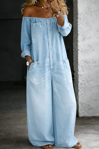 Elena | Tuta in denim a spalle scoperte