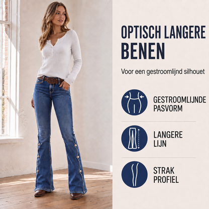 Marielle | Hoog getailleerde bootcutjeans met stretch en sierknopen