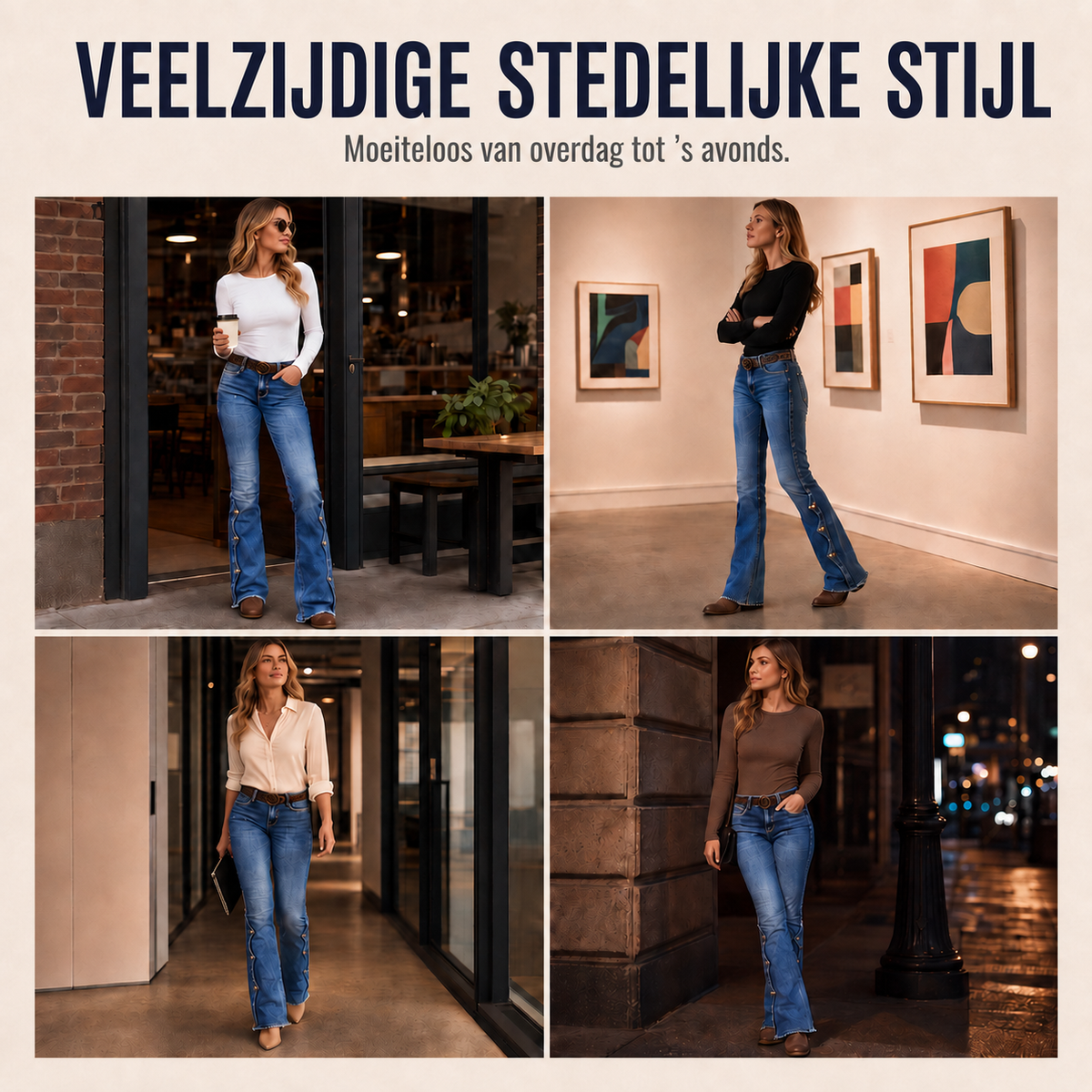 Marielle | Hoog getailleerde bootcutjeans met stretch en sierknopen