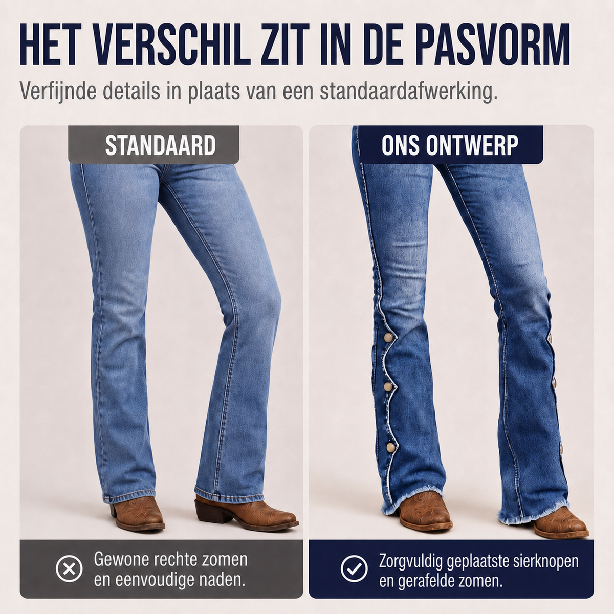 Marielle | Hoog getailleerde bootcutjeans met stretch en sierknopen