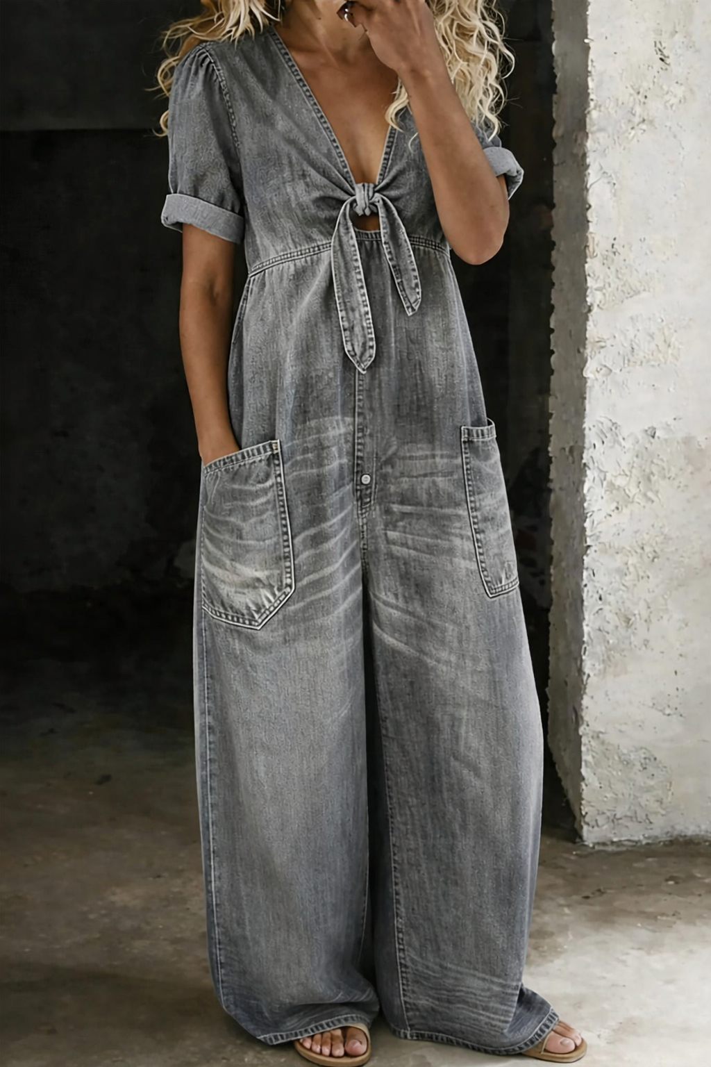 Maya | Tuta in denim con scollo a V