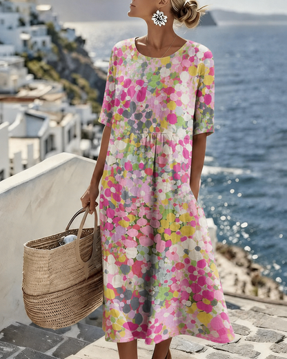 Chérie | Abito midi a fiori, ampio e leggero - Rosa