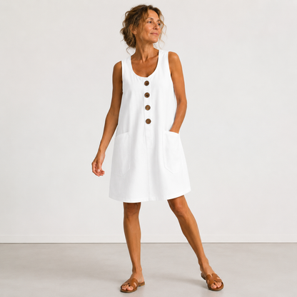 Maudette™ | Abito morbido con bottoni - Bianco
