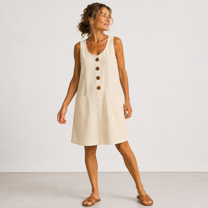Maudette™ | Abito morbido con bottoni - Beige