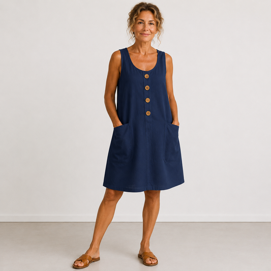 Maudette™ | Abito morbido con bottoni - Blu