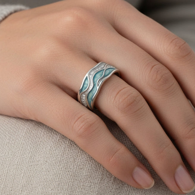 Anello Onda con Pietra Turchese