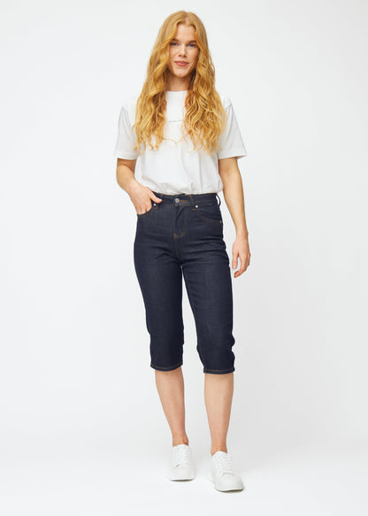 Ingrid – Donkerblauwe Caprijeans met Rechte Pasvorm
