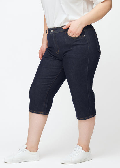 Ingrid – Donkerblauwe Caprijeans met Rechte Pasvorm