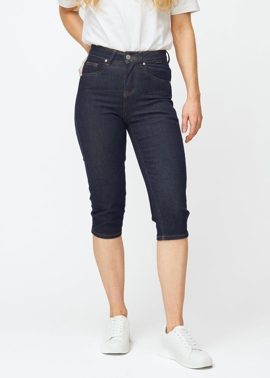 Sabine – Donkerblauwe Slim-Fit Caprijeans met Stretch