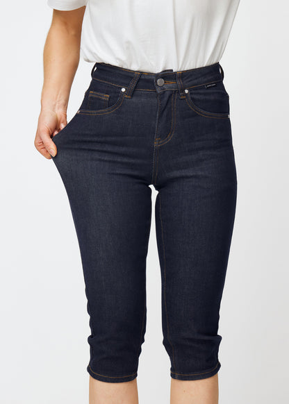 Sabine – Donkerblauwe Slim-Fit Caprijeans met Stretch