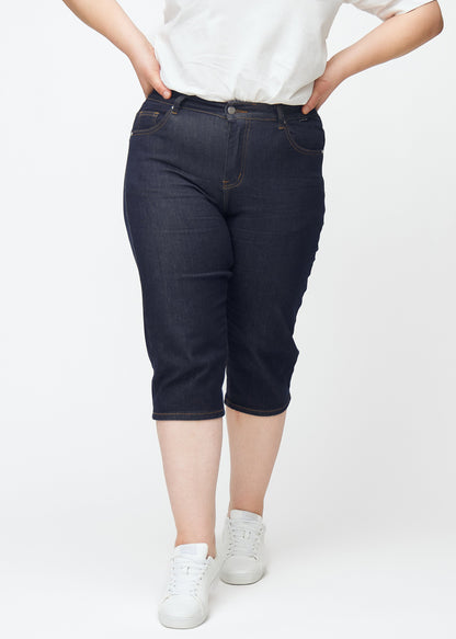 Sabine – Donkerblauwe Slim-Fit Caprijeans met Stretch