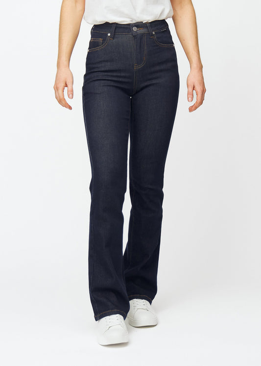 Nadine – Donkerblauwe Bootcutjeans met Hoge Taille en Stretch