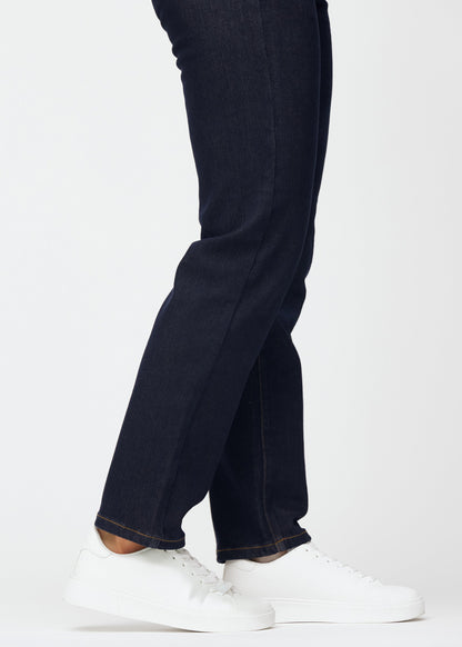Veerle – Donkerblauwe Stretchjeans met Hoge Taille en Rechte Pijpen