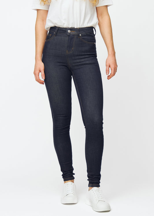 Lucienne – Donkerblauwe Skinny Stretchjeans met Hoge Taille