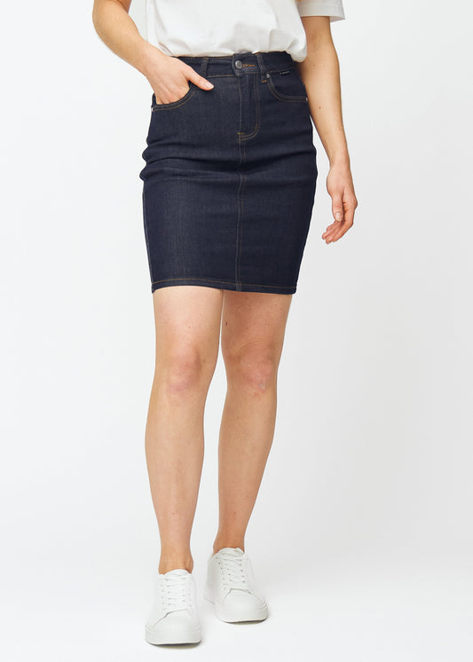 Liesbeth – Donkerblauwe Aansluitende Stretchrok met Hoge Taille