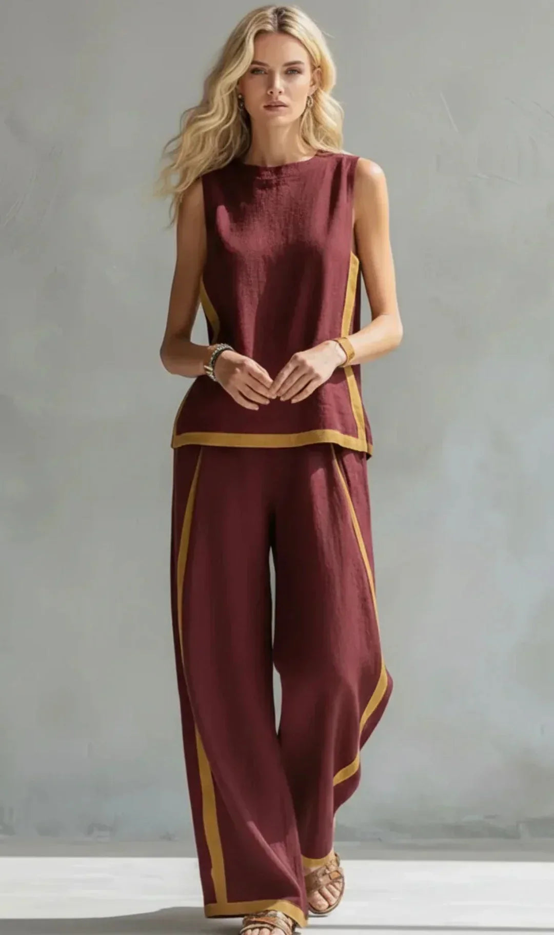 Ursula | Chic-casual set met vest, broek en tweekleurige details