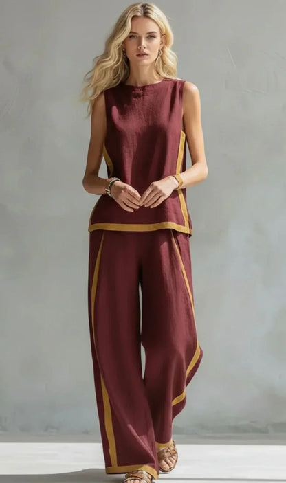 Ursula | Chic-casual set met vest, broek en tweekleurige details
