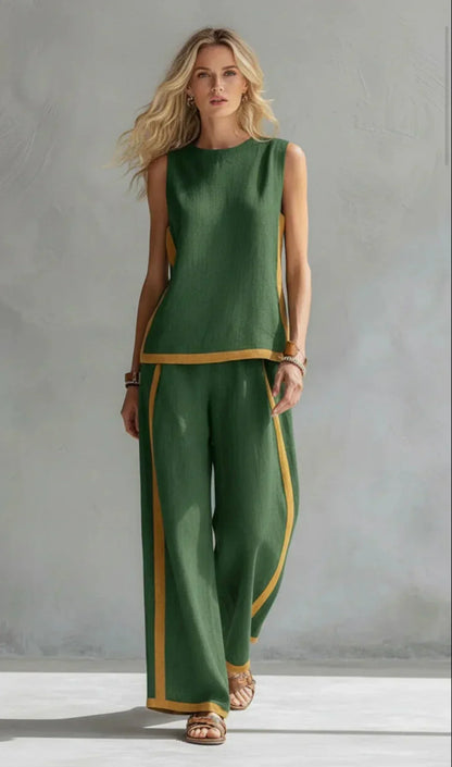 Ursula | Chic-casual set met vest, broek en tweekleurige details