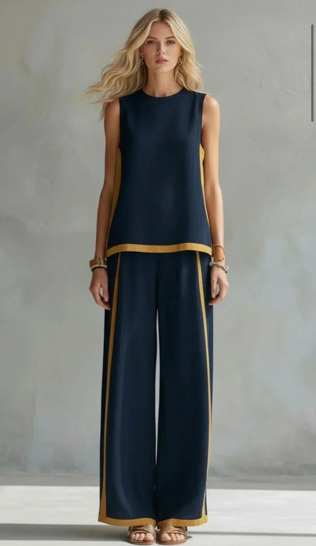 Ursula | Chic-casual set met vest, broek en tweekleurige details
